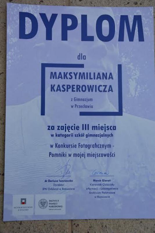 Maksymilian Kasperowicz laureatem konkursu Pomniki w mojej miejscowości