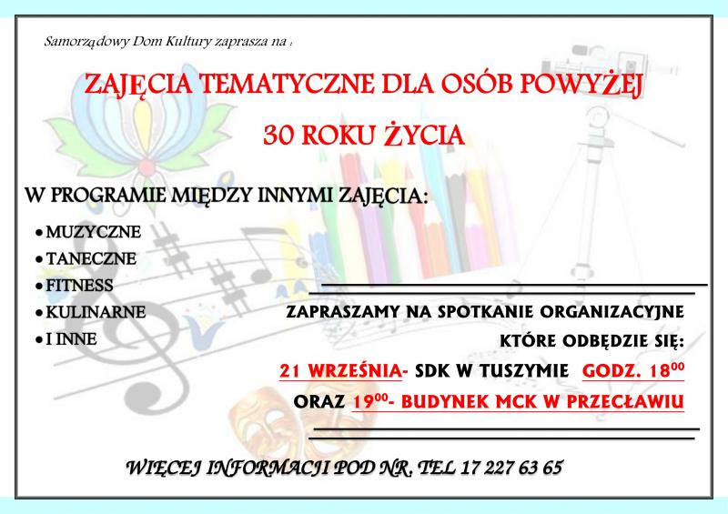 Zajęcia tematyczne dla osób pow. 30 roku życia - Zapraszamy!