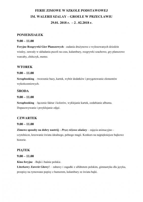 Oferta na Ferie Zimowe 2018