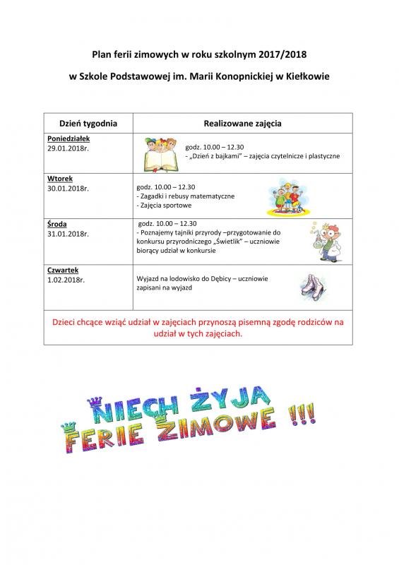 Oferta na Ferie Zimowe 2018