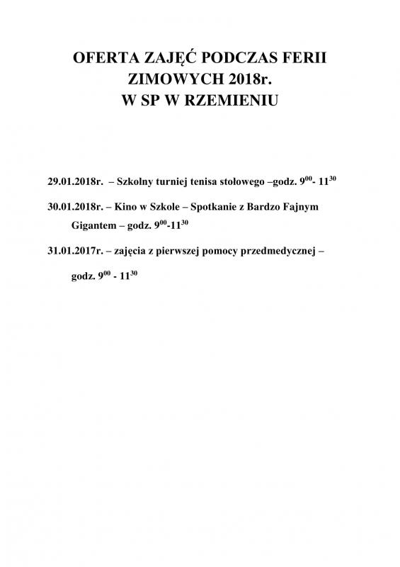 Oferta na Ferie Zimowe 2018