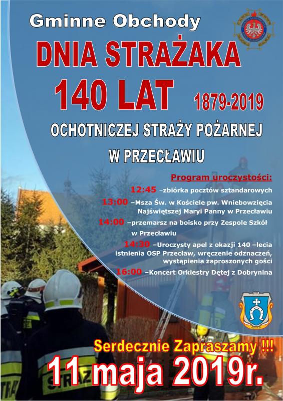 Zapraszamy na Gminne Obchody Dnia Strażaka i na Jubileusz 140-lecia OSP Przecław