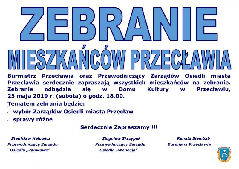 ZAPRASZAMY NA ZEBRANIE MIESZKAŃCÓW PRZECŁAWIA!!!!
