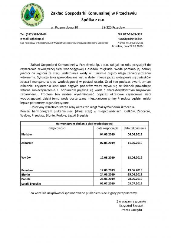 II etap płukania sieci wodociągowej