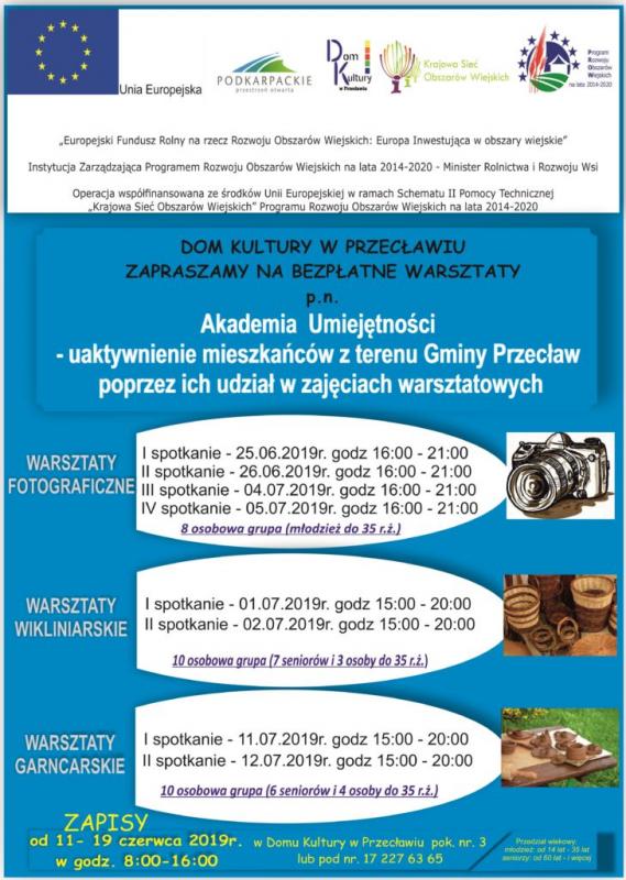 Zapraszamy na Warsztaty: FOTOGRAFICZNE, WIKLINIARSKIE, GARNCARSKIE