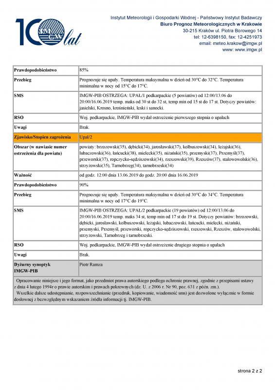Informacja dot. prognozowanych upałów