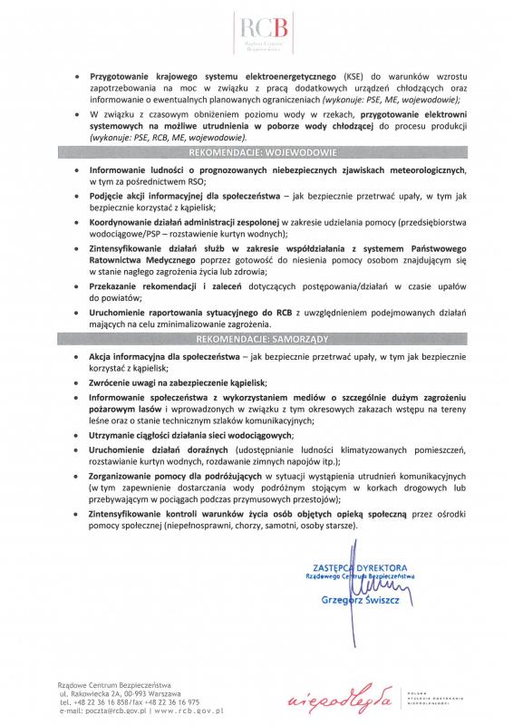 Informacja dot. prognozowanych upałów