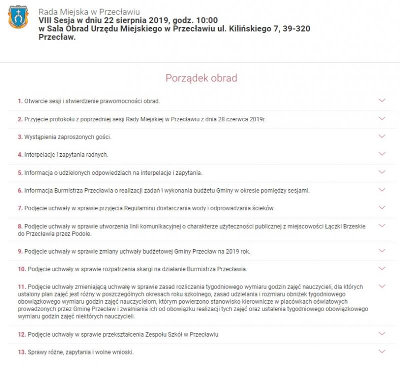 Zapraszamy na VIII Sesję Rady Miejskiej w Przecławiu