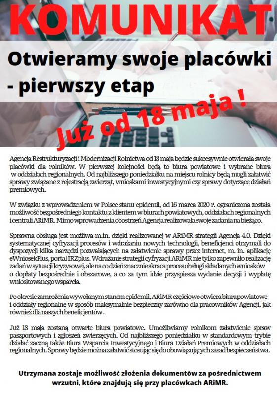 ARiMR otwiera placówki