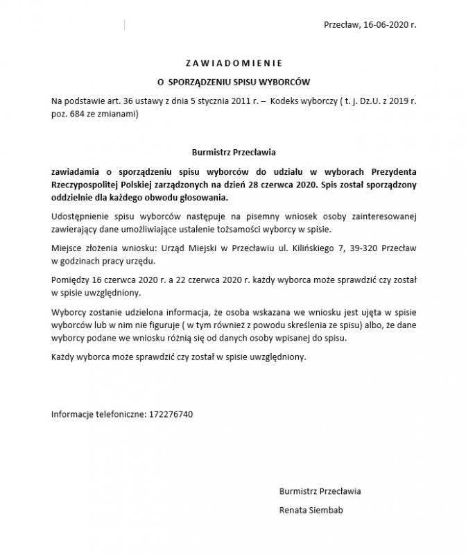 Zawiadomienie o sporządzeniu spisu wyborców