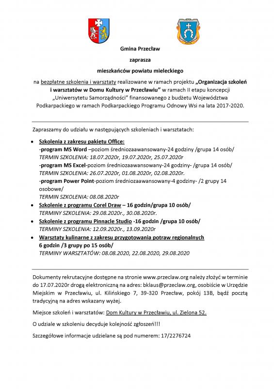Organizacja szkoleń i warsztatów w Domu Kultury w Przecławiu