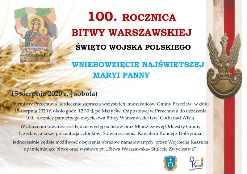 Zaproszenie na obchody upamiętniające 100. rocznicę Bitwy Warszawskiej