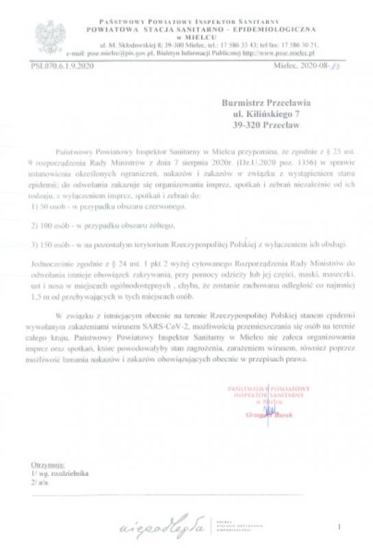 Informacja Powiatowego Inspektora Sanitarnego w związku z ustanowieniem określonych ograniczeń, nakazów i zakazów.
