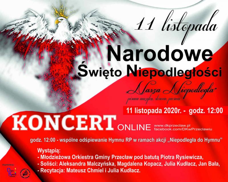Plakat Narodowe Święto Niepodległości 11 Listopada - koncert online
