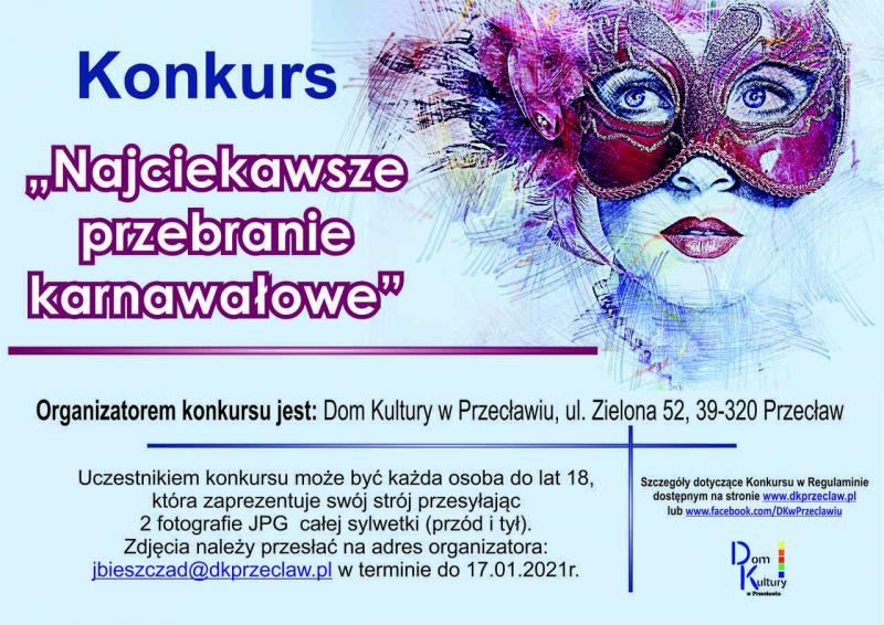 Plakat konkursu na najciekawsze przebranie karnawałowe.