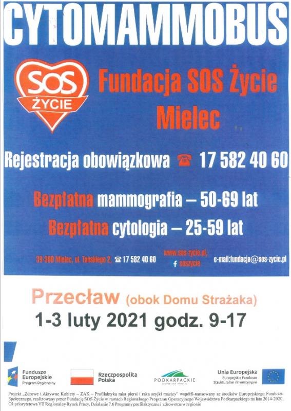 Plakat - zaproszenie na bezpłatne badania mammograficzne i cytologiczne