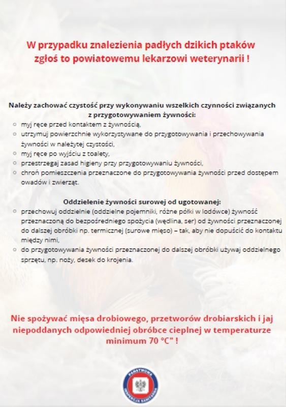 Komunikat dotyczący grypy ptaków