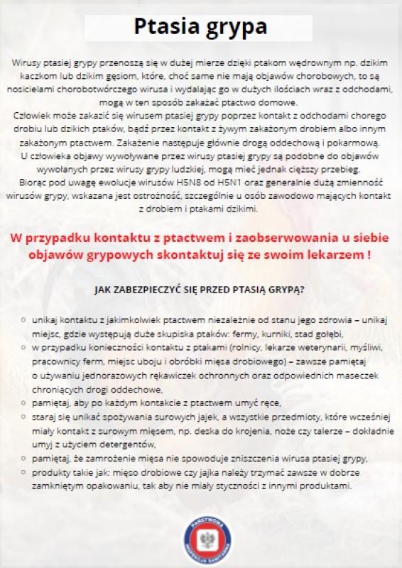 Komunikat dotyczący grypy ptaków