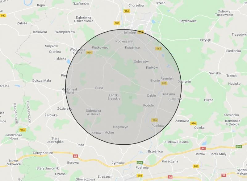 Mapa stref objętych zakażeniem