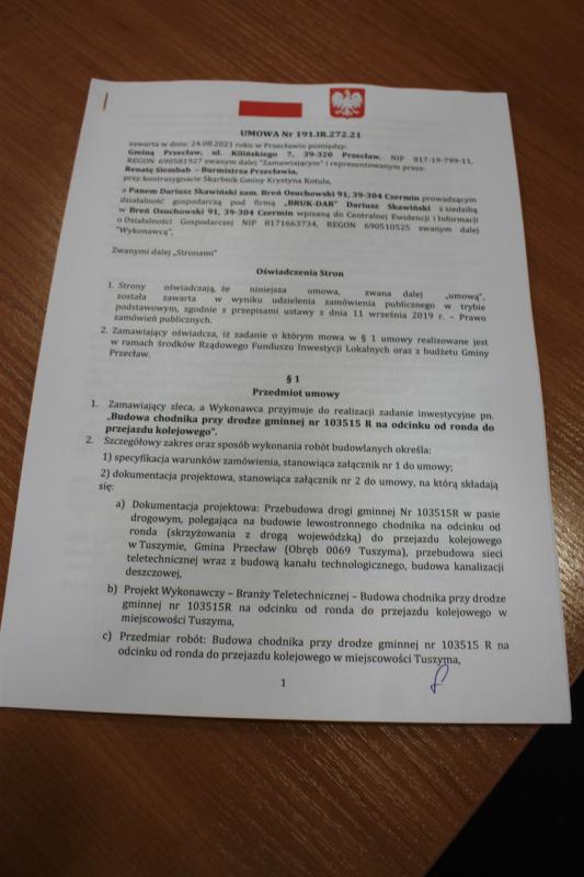 Budowa chodnika w Tuszymie na odcinku od ronda do przejazdu kolejowego