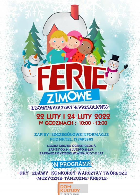 Ferie Zimowe w Domu Kultury w Przecławiu 22 i 24 lutego 2022r