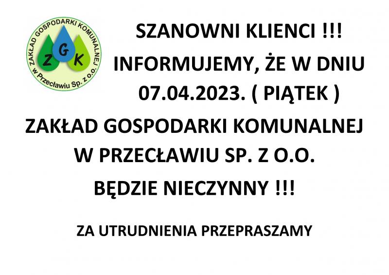 Informacja Zakład Gospodarki Komunalnej w Przecławiu