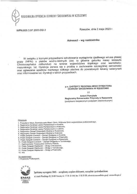 Regionalna Dyrekcja Ochrony Środowiska w Rzeszowie - Zjadliwy wirus ptasiej grypy