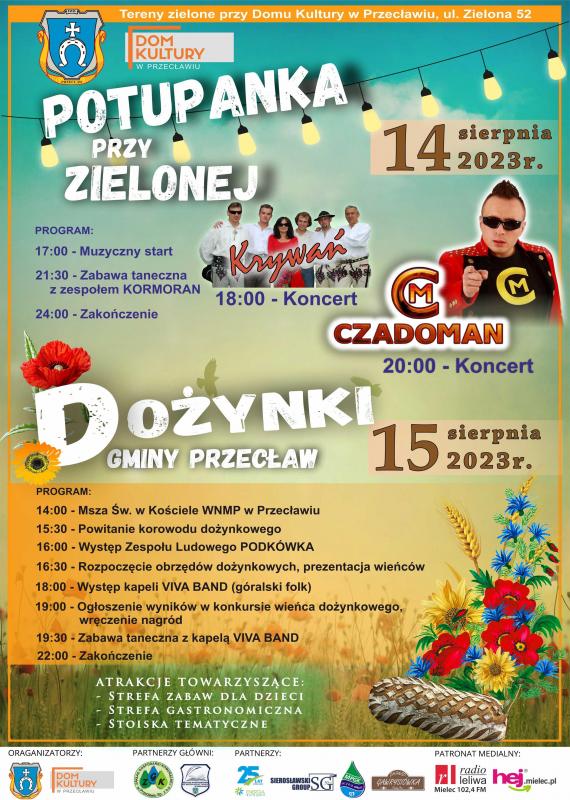 Plakat zapraszający na uroczystości dożynkowe 14 i 15 sierpnia