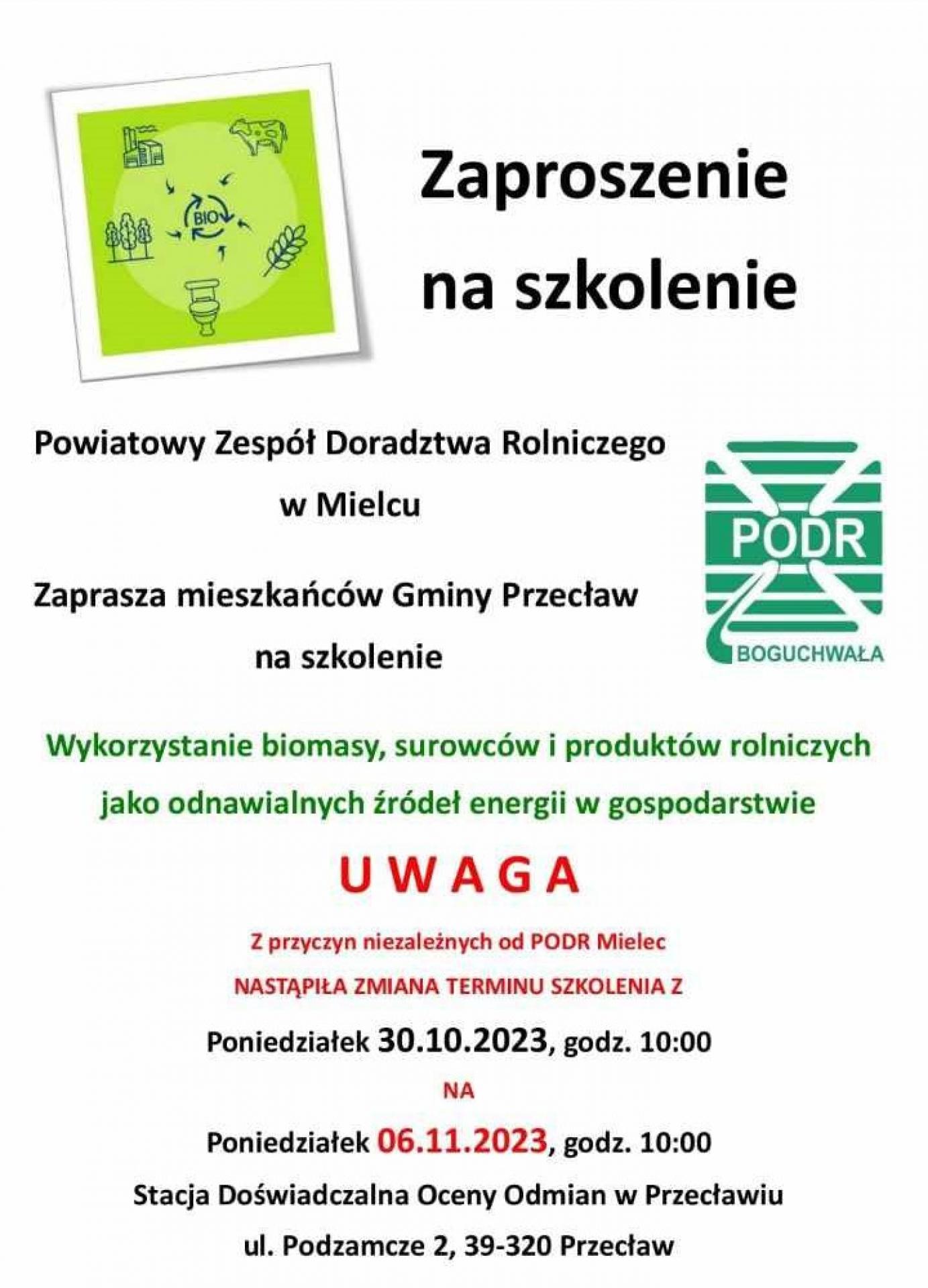 Zmiana terminu szkolenia PODR