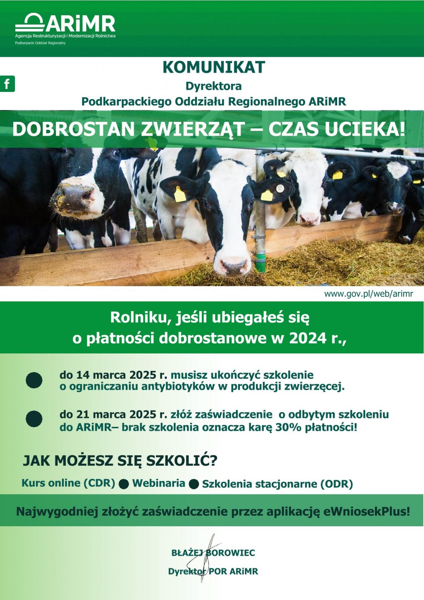Ekoschemat Dobrostan zwierząt - przypomnienie o obowiązkowym szkoleniu