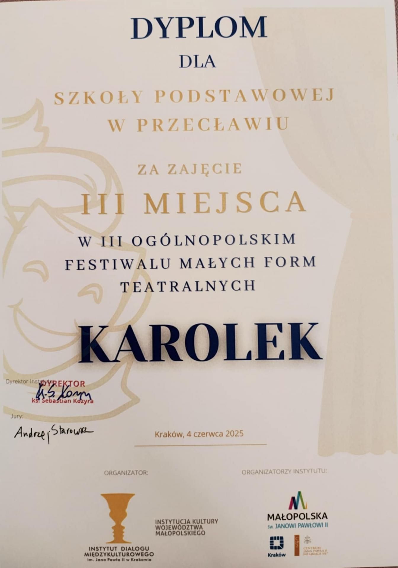 Sukces młodych aktorów z SP Przecław – III miejsce w ogólnopolskim festiwalu