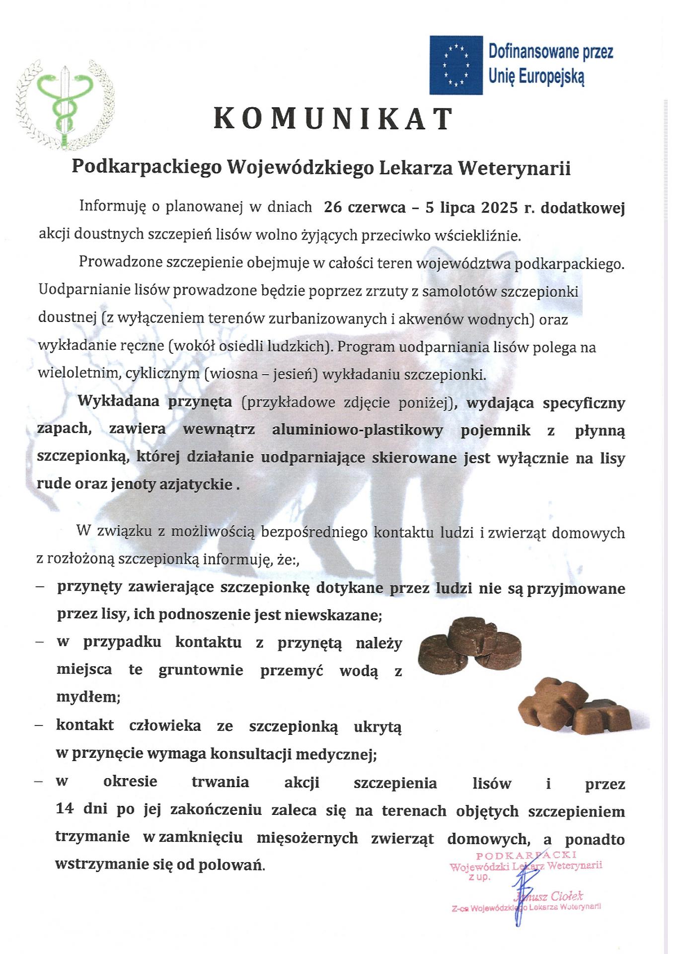 Dodatkowa akcja szczepień lisów wolno żyjących przeciwko wściekliźnie!
