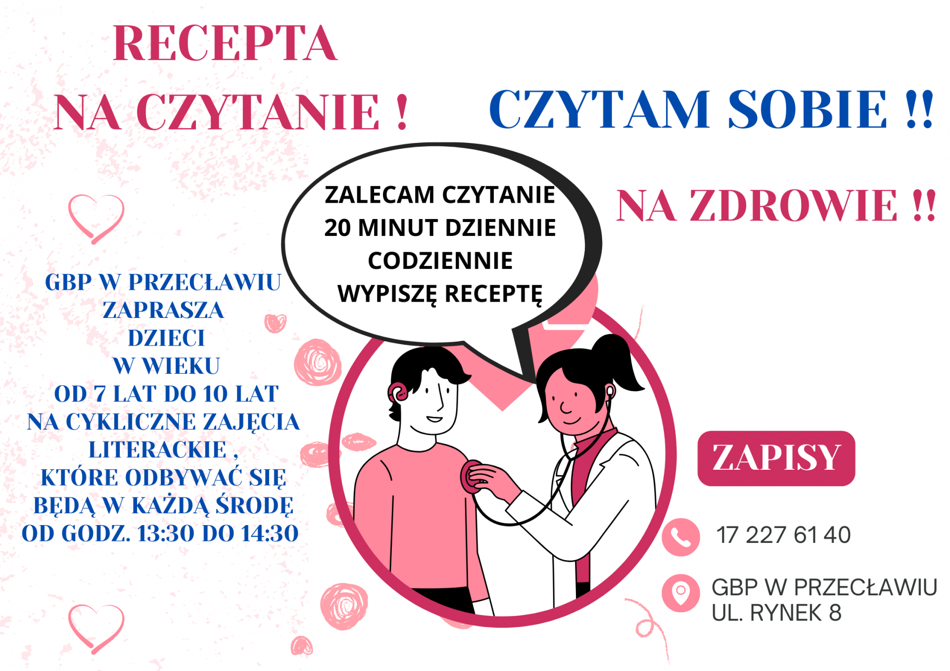 Plakat Recepta na czytanie! Czytam sobie na zdrowie!