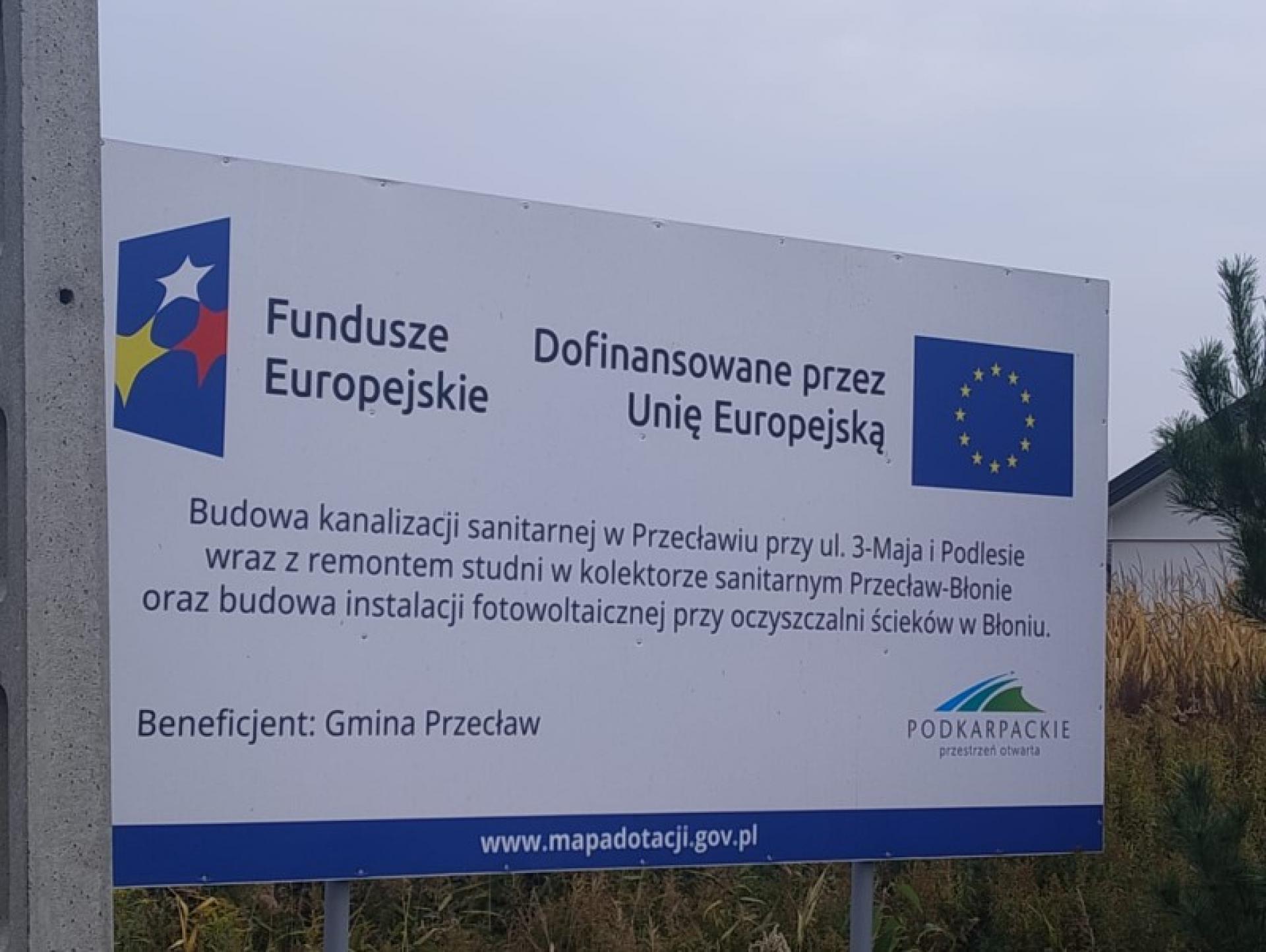 Budowa kanalizacji sanitarnej w Przecławiu przy ul. 3-Maja i Podlesie wraz z remontem studni na kolektorze sanitarnym Przecław-Błonie oraz budową instalacji fotowoltaicznej przy oczyszczalni ścieków w Błoniu