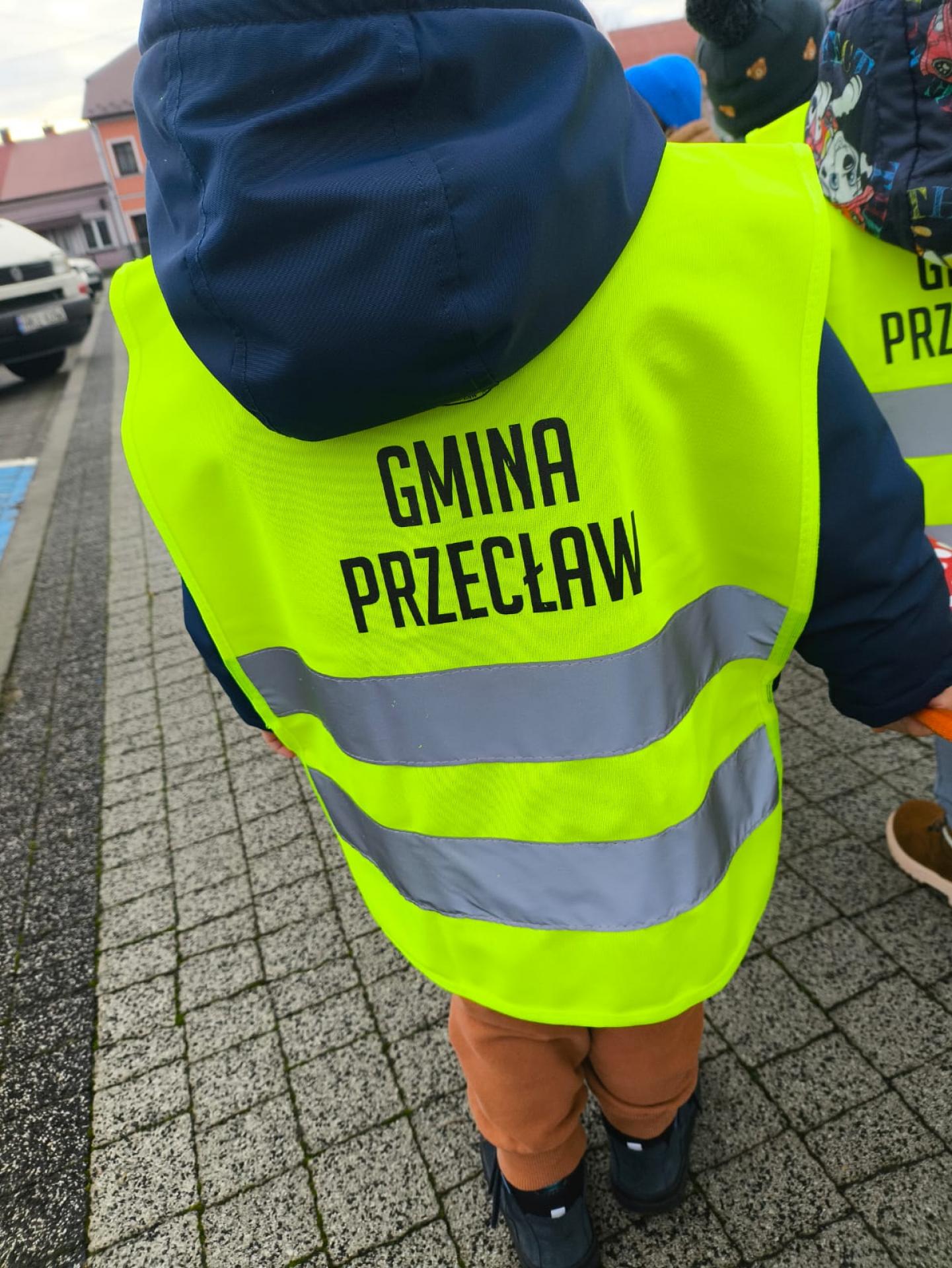 Dzieci ze żłobka w kamizelkach odblaskowych