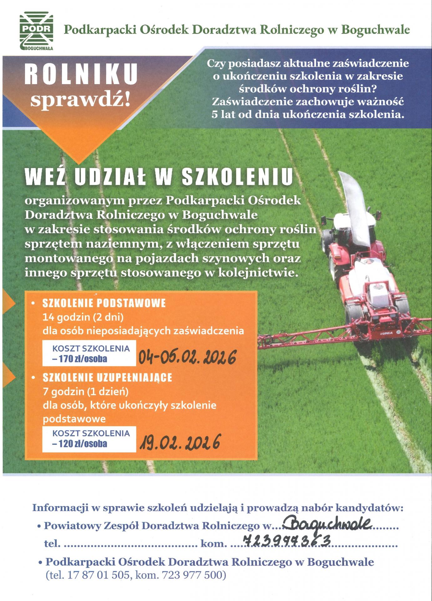 Szkolenie podstawowe i uzupełniające Środki ochrony roślin.