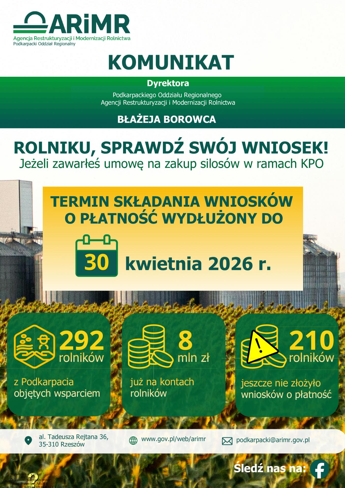 Informacja dotycząca realizacji inwestycji SILOSY w ramach KPO.